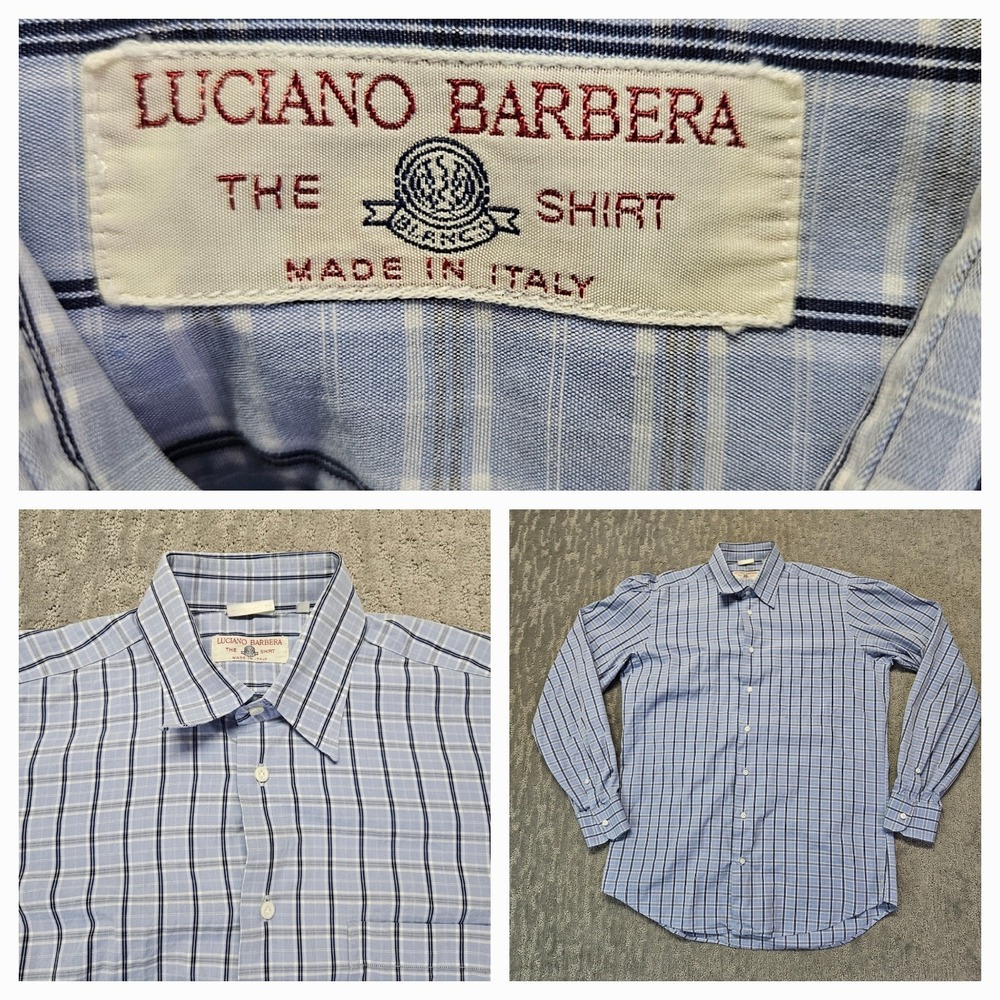 Luciano Barbera The Shirt Men's Sz. Large Blue Plaid Cotton Italy